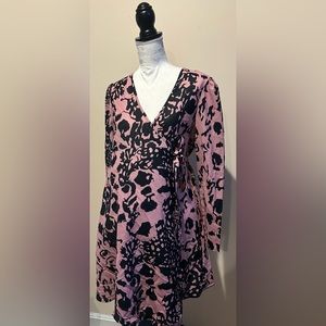 MISSGUIDED Maternity Pink Black Floral Lace Print Longsleeve Wrap Dress 6